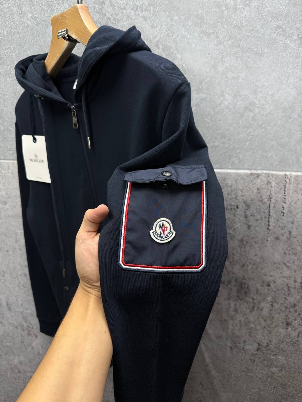 Moncler Sleeve Pocket Zip Crew Neck Hoodie Mens in Multiple Colors Best Sale UK Reps AAA Quality