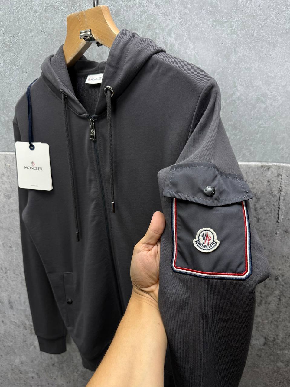 Moncler Sleeve Pocket Zip Crew Neck Hoodie Mens in Multiple Colors Best Sale UK Reps AAA Quality