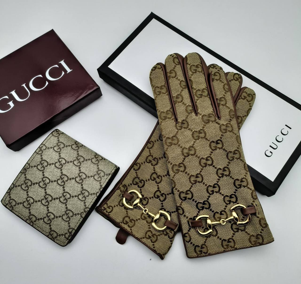 Gucci Monogram Canvas and Leather Women Horsebit Gloves in Beige Color UK Reps AAA Quality