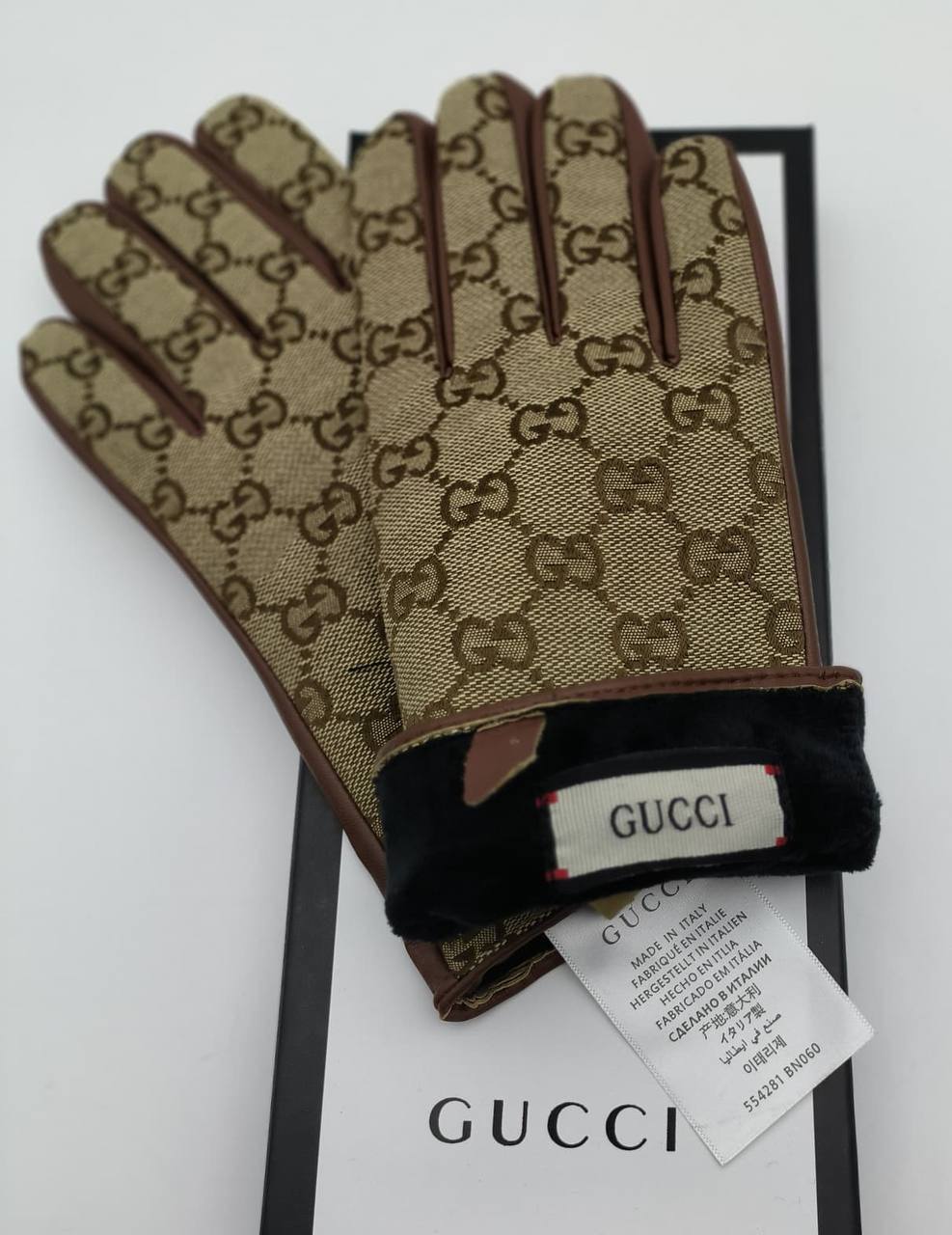 Gucci Monogram Canvas and Leather Women Horsebit Gloves in Beige Color UK Reps AAA Quality