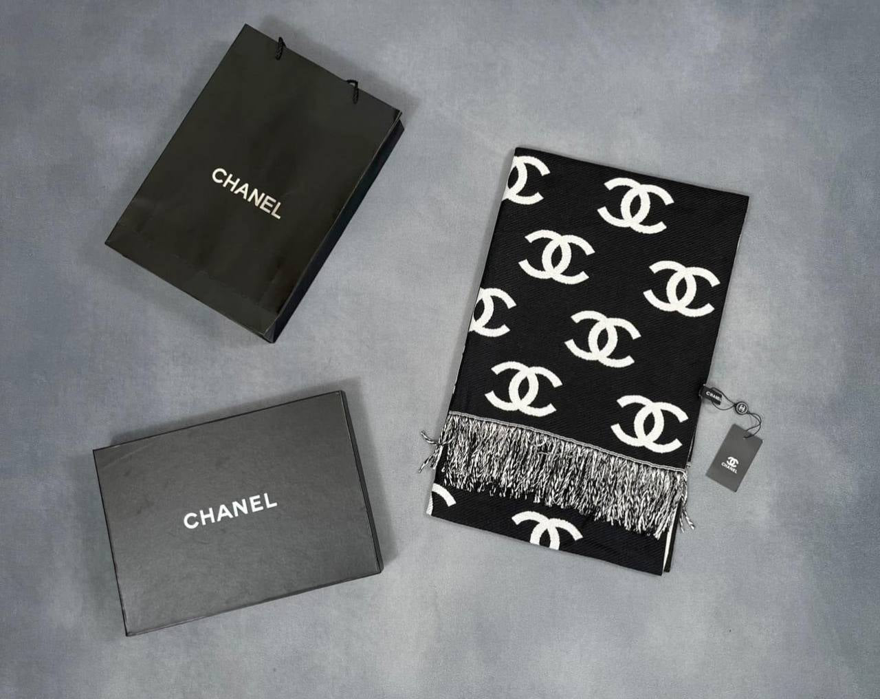 Chanel CC Logo Wool Scarf Womens in Black Color Best Sale UK Reps AAA Quality