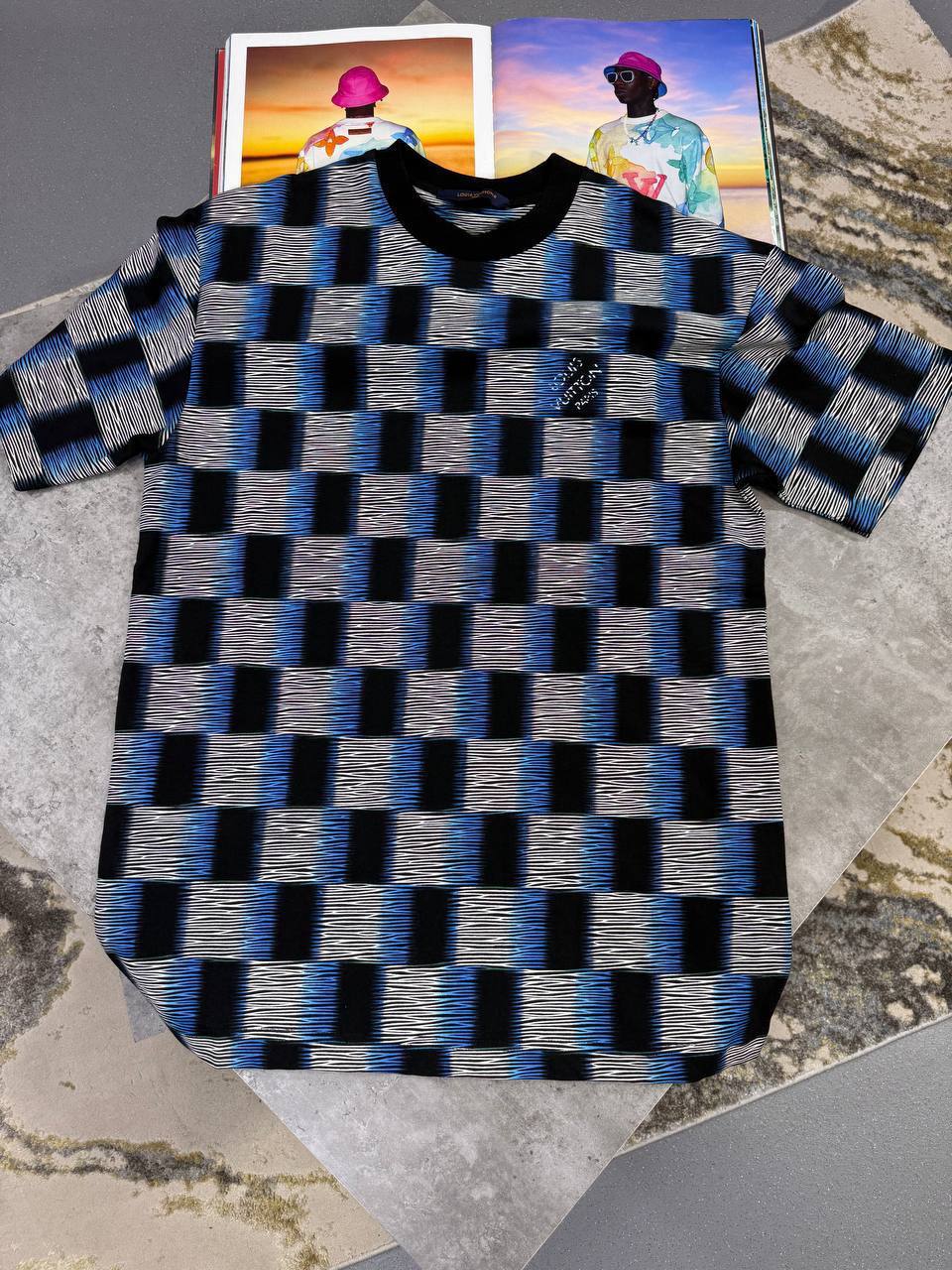 Louis Vuitton Damier Rush Dark Night Blue Mens T-Shirts Best Sale UK Reps AAA Quality