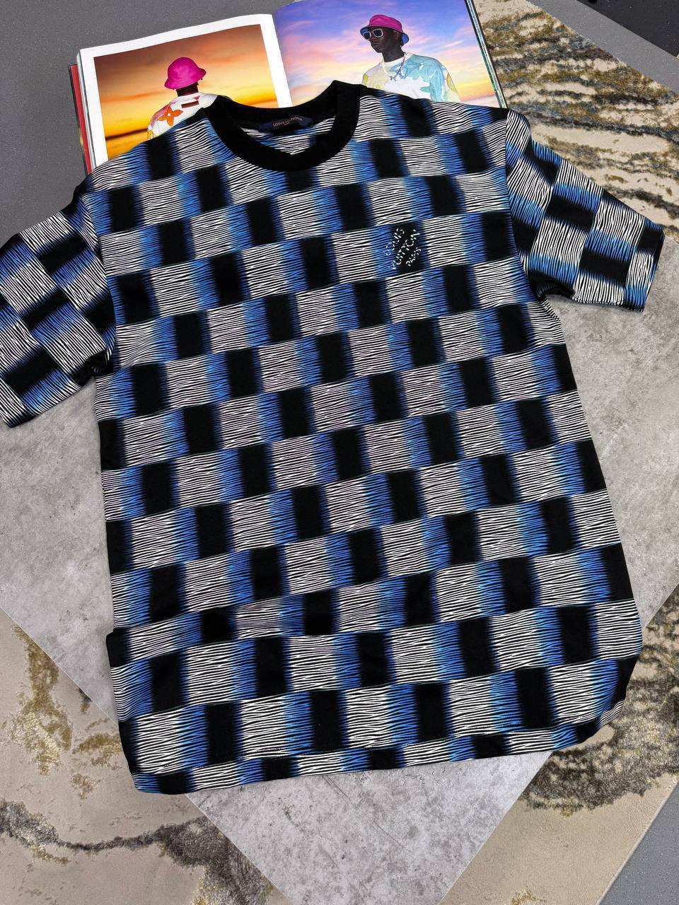 Louis Vuitton Damier Rush Dark Night Blue Mens T-Shirts Best Sale UK Reps AAA Quality
