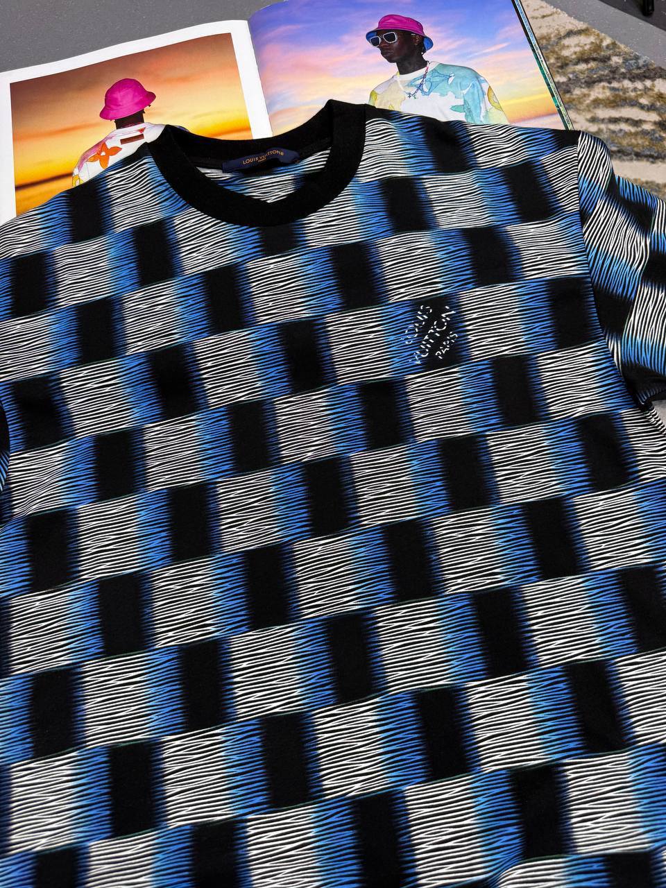 Louis Vuitton Damier Rush Dark Night Blue Mens T-Shirts Best Sale UK Reps AAA Quality