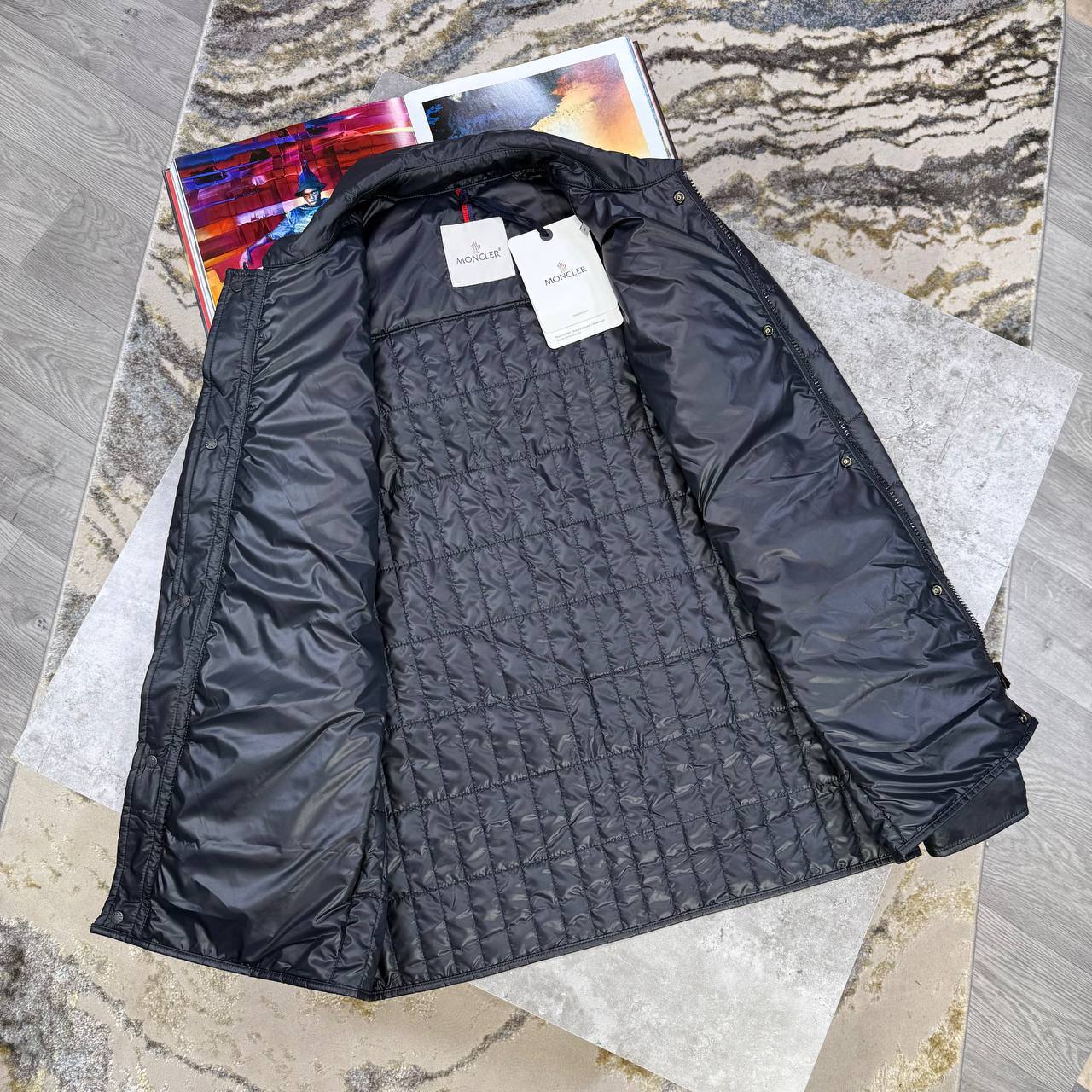 Moncler Lasne Vertical-Quilted Padded Biker Zip-Up Overshirt Mens in Multiple Colors UK Reps AAA Quality