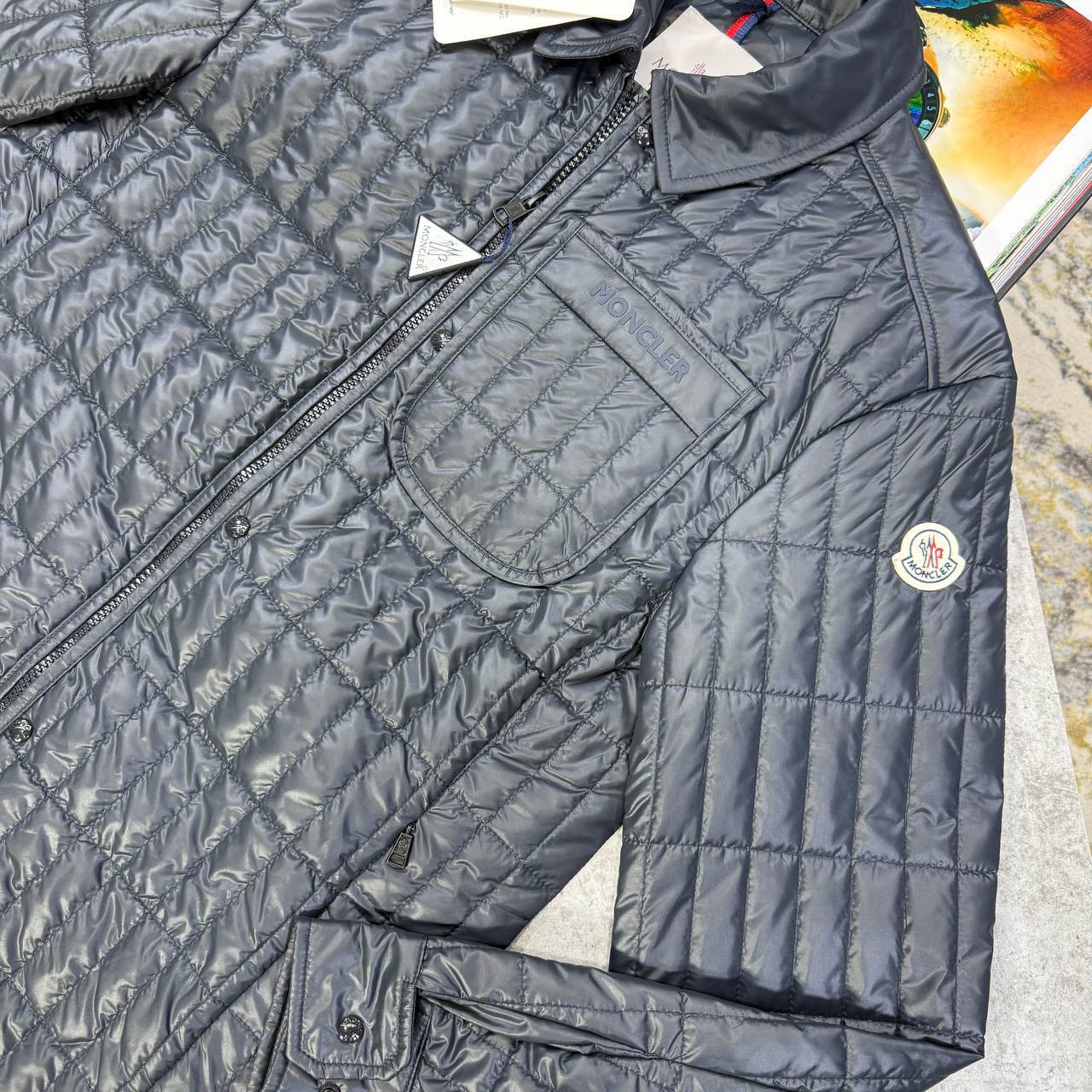 Moncler Lasne Vertical-Quilted Padded Biker Zip-Up Overshirt Mens in Multiple Colors UK Reps AAA Quality