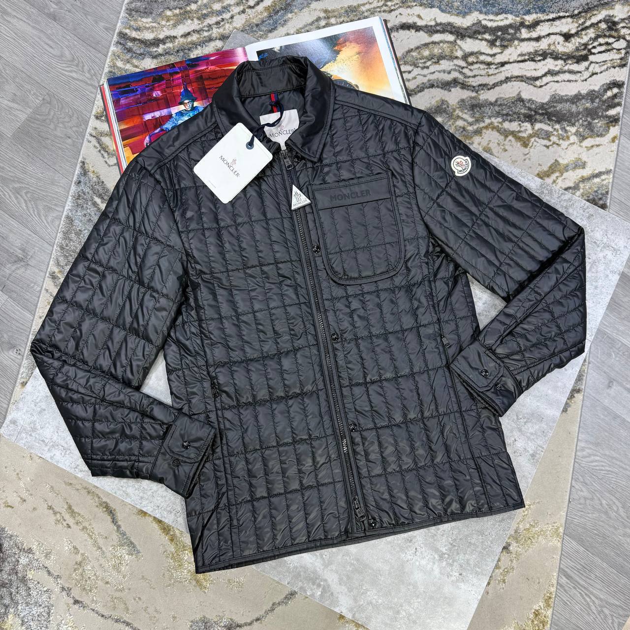 Moncler Lasne Vertical-Quilted Padded Biker Zip-Up Overshirt Mens in Multiple Colors UK Reps AAA Quality