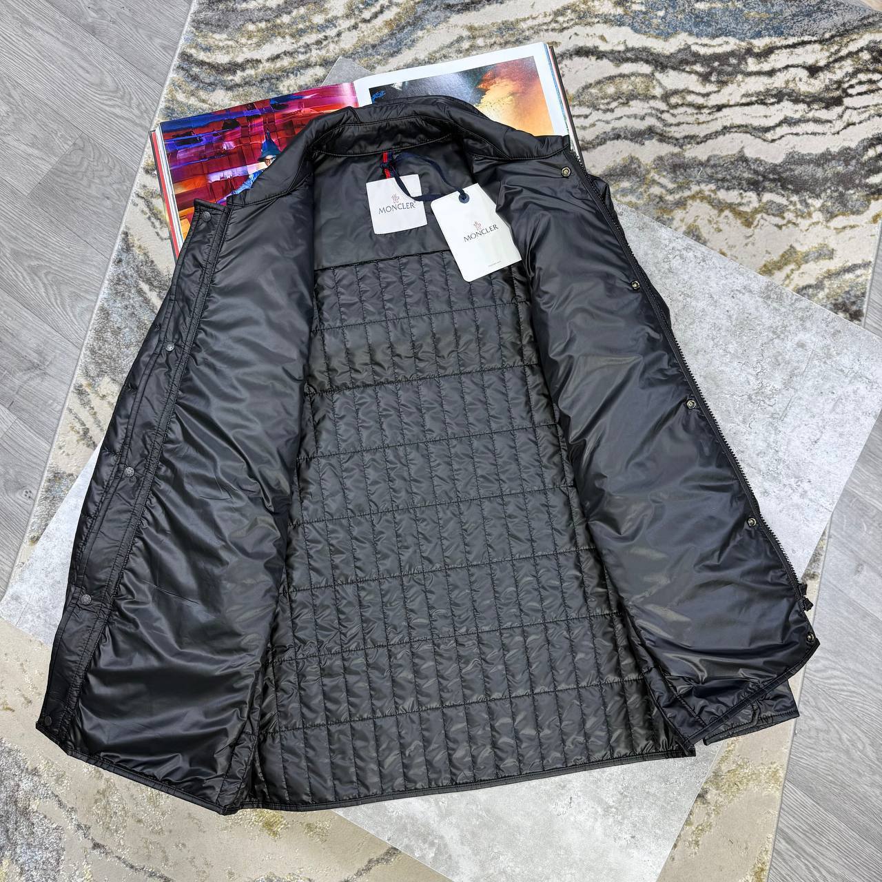 Moncler Lasne Vertical-Quilted Padded Biker Zip-Up Overshirt Mens in Multiple Colors UK Reps AAA Quality