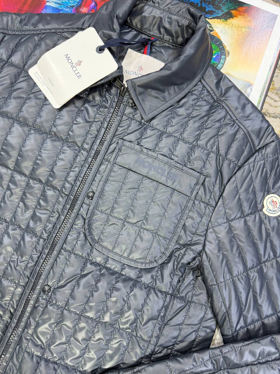 Moncler Lasne Vertical-Quilted Padded Biker Zip-Up Overshirt Mens in Multiple Colors UK Reps AAA Quality