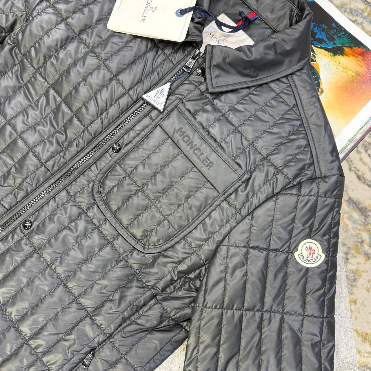 Moncler Lasne Vertical-Quilted Padded Biker Zip-Up Overshirt Mens in Multiple Colors UK Reps AAA Quality