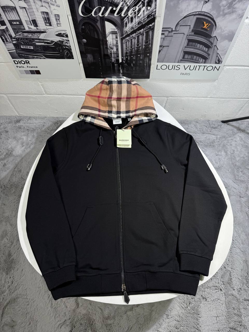 Burberry Check Hood Cotton Zip Mens Tracksuit in Black Color Best Sale UK Reps AAA Quality