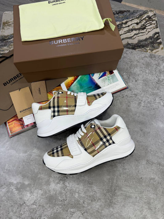 Burberry Ramsey Vintage Check, Suede and Leather Trainers Mens in White Color Best Sale UK Reps AAA Quality