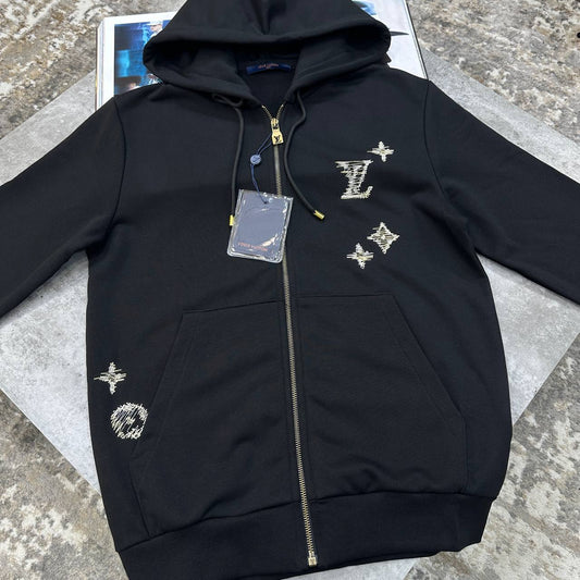 Louis Vuitton Monogram Embroidery Zipped Hoodie Mens UK Reps Superclone Quality