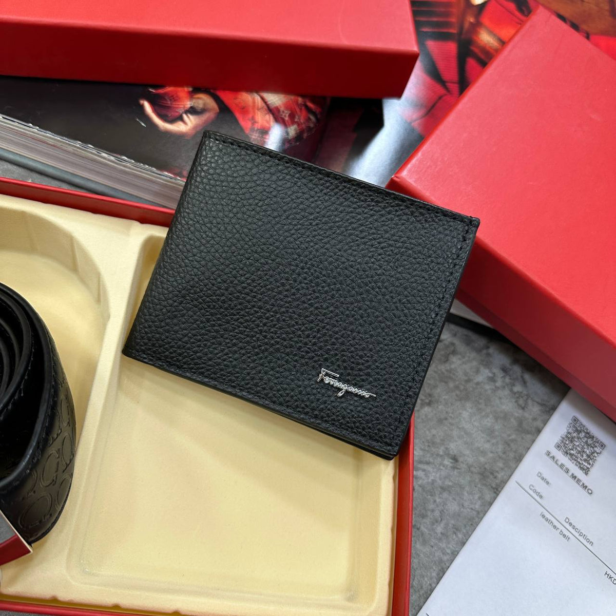 Ferragamo Gancini Belt and Bifold Wallet Sets Mens Black UK Reps Superclone Quality