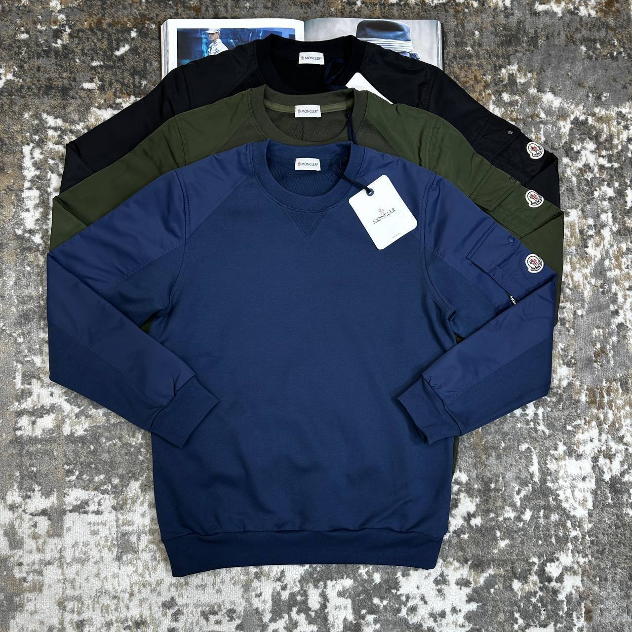 Moncler Fleece Crewneck Jumpers with Sleeve Pockets Mens in Multiple Colors Best Sale UK Reps AAA Quality