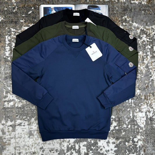 Moncler Fleece Crewneck Jumpers with Sleeve Pockets Mens in Multiple Colors Best Sale UK Reps AAA Quality