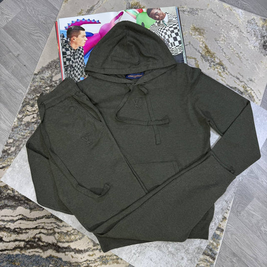 Louis Vuitton Logo Hooded Solid Tracksuit Mens in Black Color Best Sale UK Reps AAA Quality