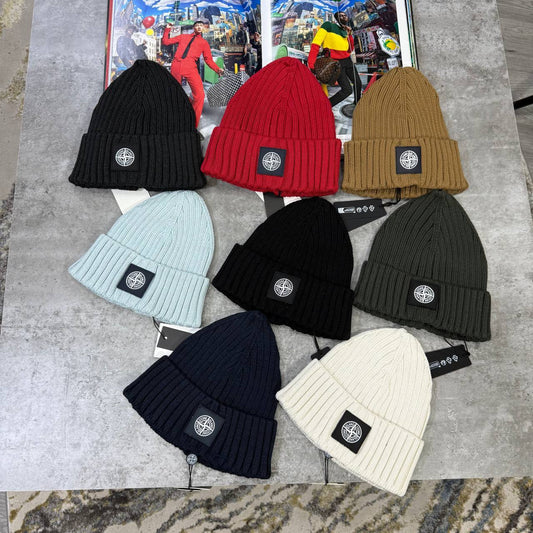 Stone Island Ivory Beanie with Compass Logo Patch in Multiple Colors Best Sale UK Reps AAA Quality