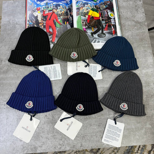Moncler Berretto Tricot Wool Logo Beanie Ribbed in Multipe Colors UK Reps AAA Quality