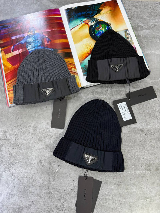 Prada Ribbed-Knit Logo-Plaque Beanie in Multiple Colors Best Sale UK Reps AAA Quality