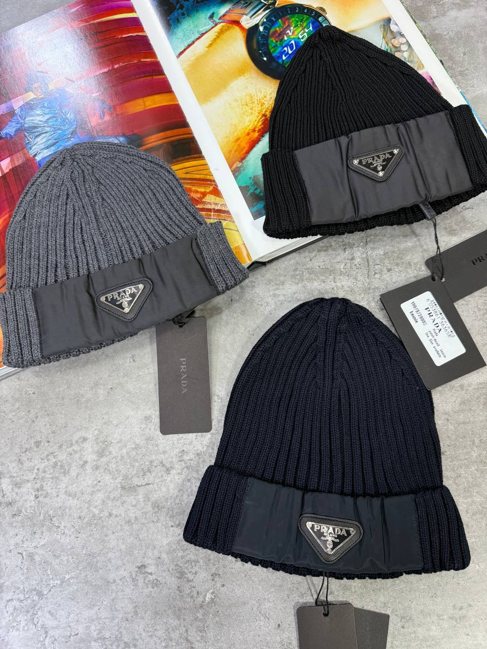 Prada Ribbed-Knit Logo-Plaque Beanie in Multiple Colors Best Sale UK Reps AAA Quality