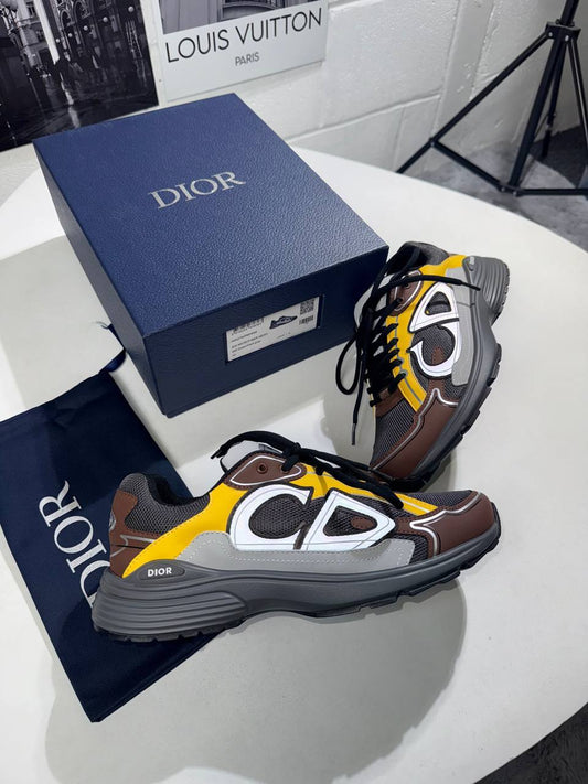 Christian Dior B30 Microfiber Grey Mesh Yellow Burgundy Mens Sneakers Best Sale UK Reps AAA Quality