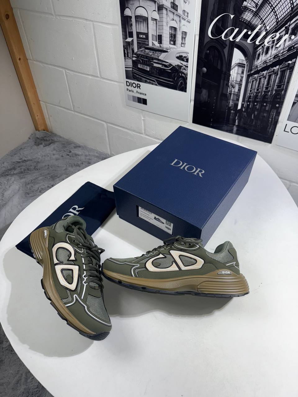 Christian Dior B30 Microfiber Mesh Olive Green Mens Sneakers Best Sale UK Reps AAA Quality