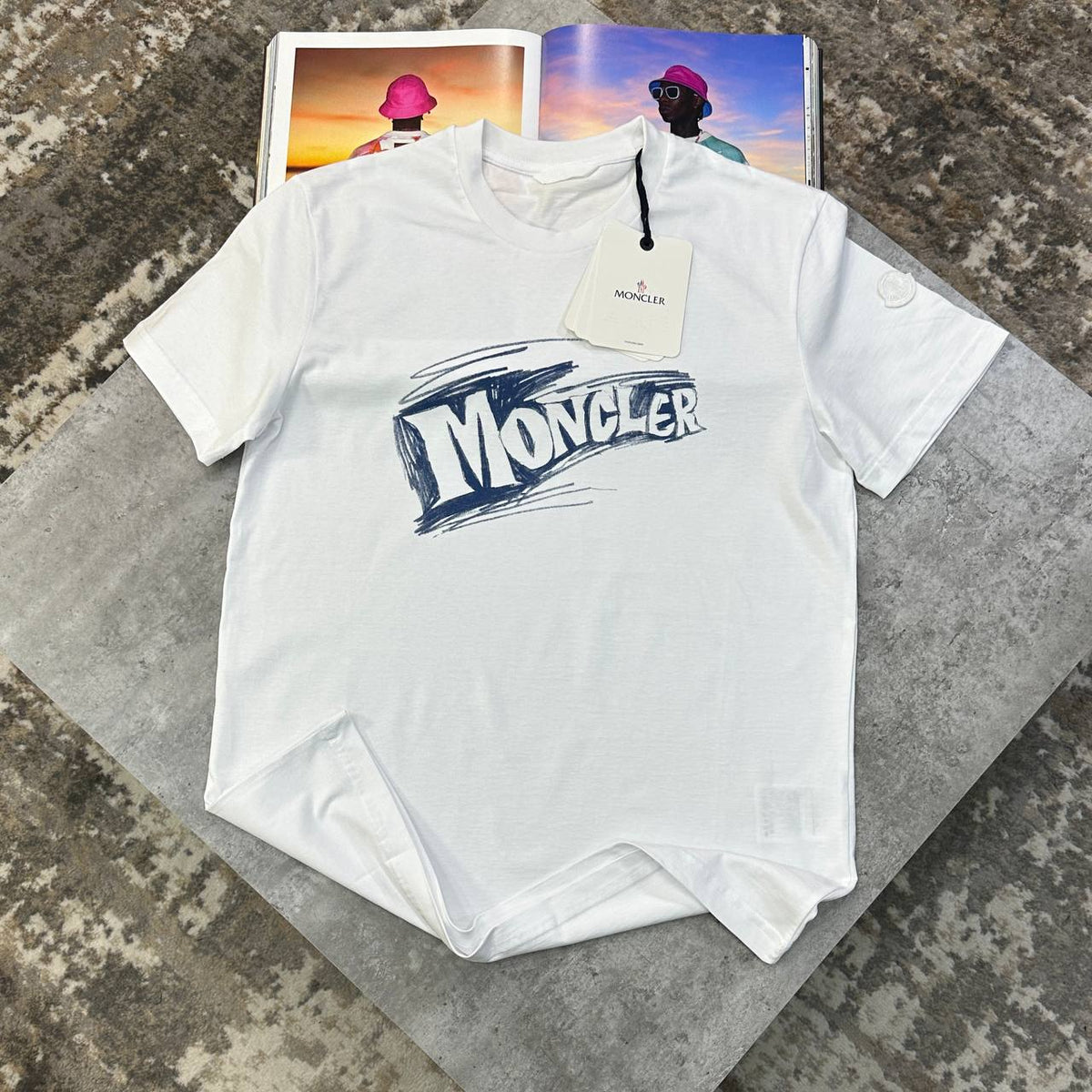 Moncler Brushstroke Logo Graphic Tee Men Collection UK Reps AAA Quality