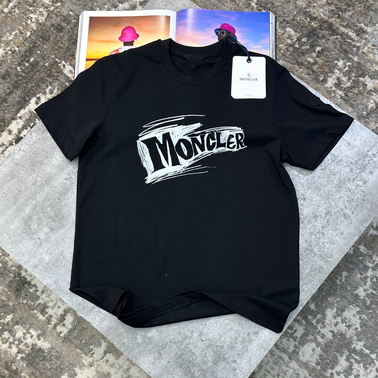 Moncler Brushstroke Logo Graphic Tee Men Collection UK Reps AAA Quality