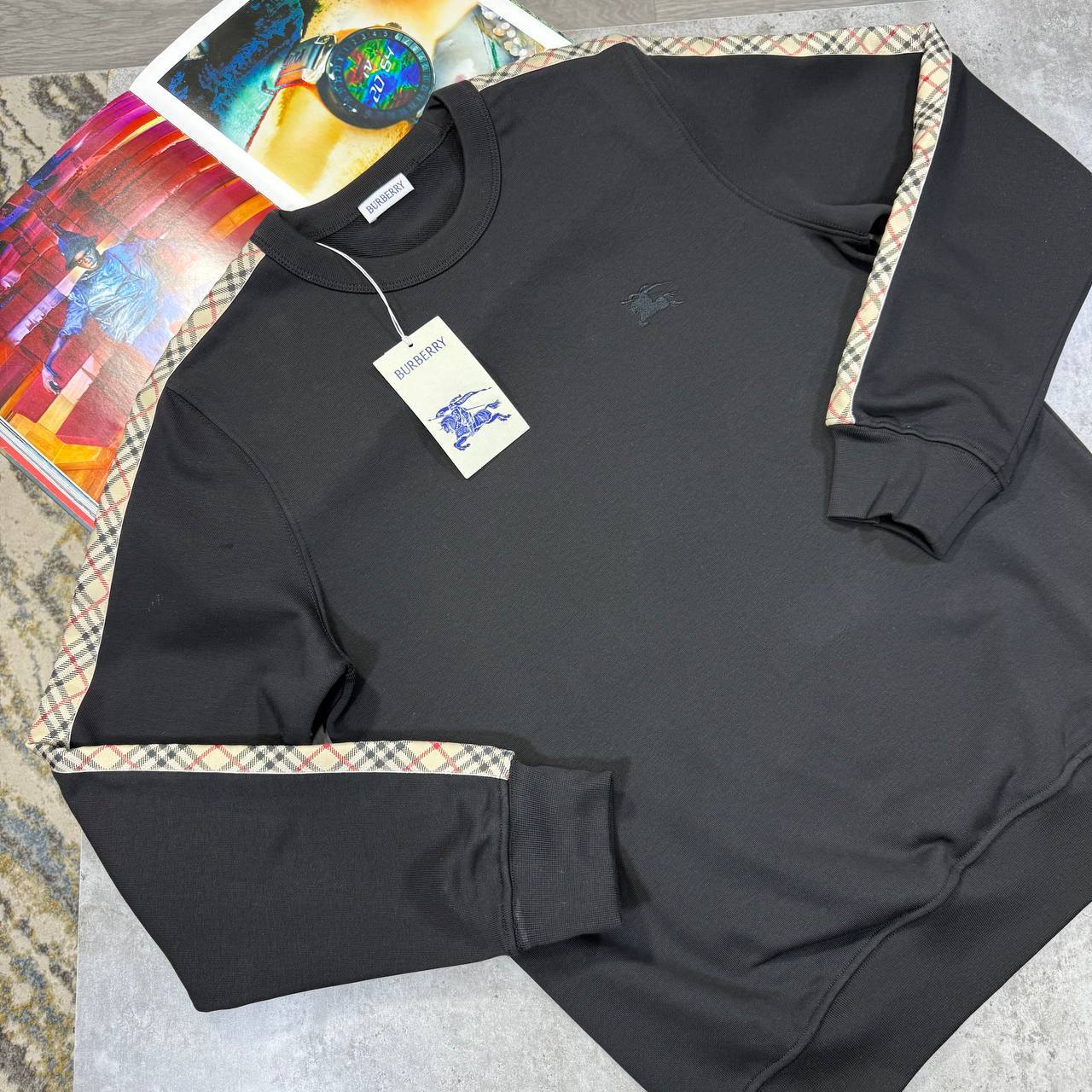 Burberry Cotton Check-Trim Sweatshirt Mens in 2 Colors Best Sale UK Reps AAA Quality