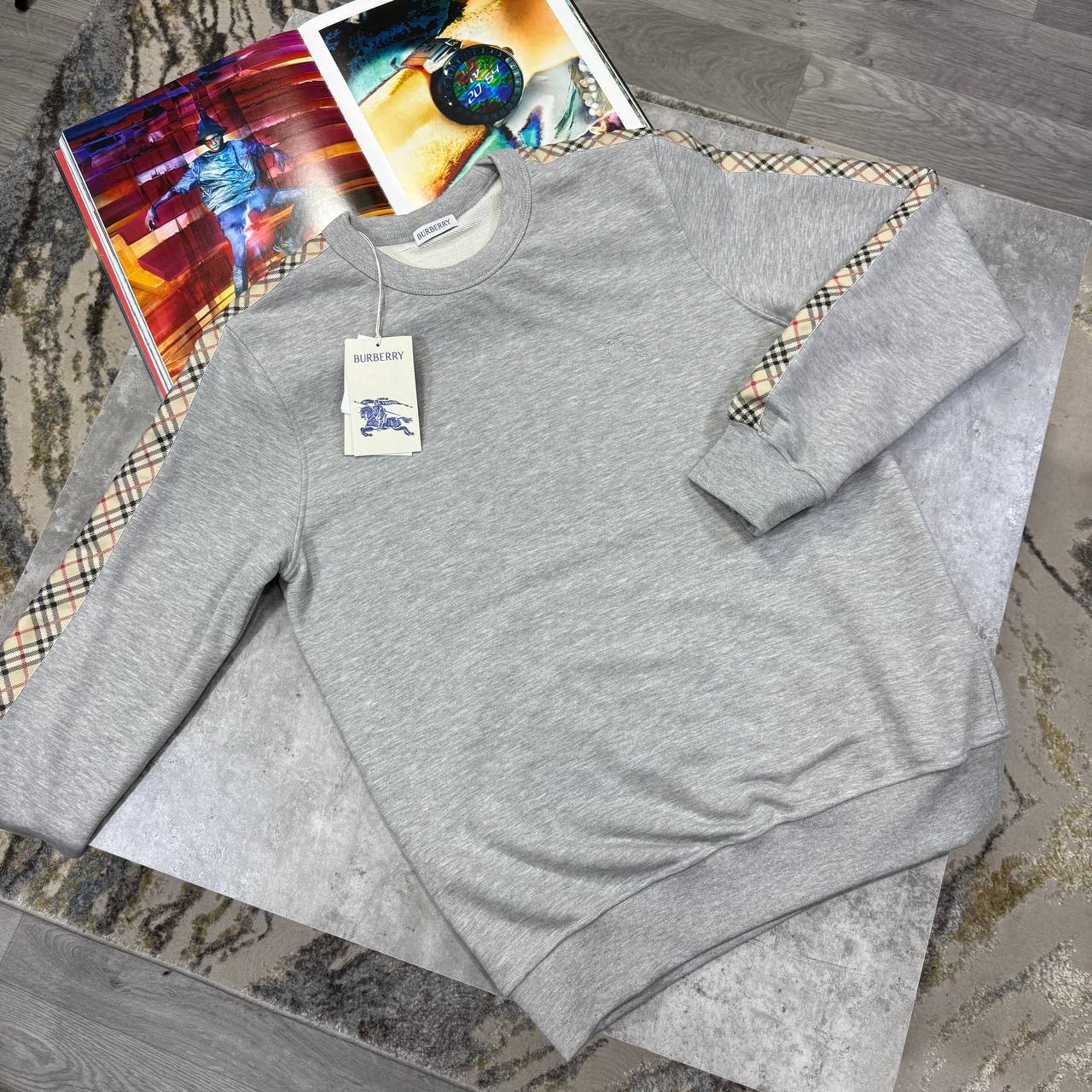 Burberry Cotton Check-Trim Sweatshirt Mens in 2 Colors Best Sale UK Reps AAA Quality