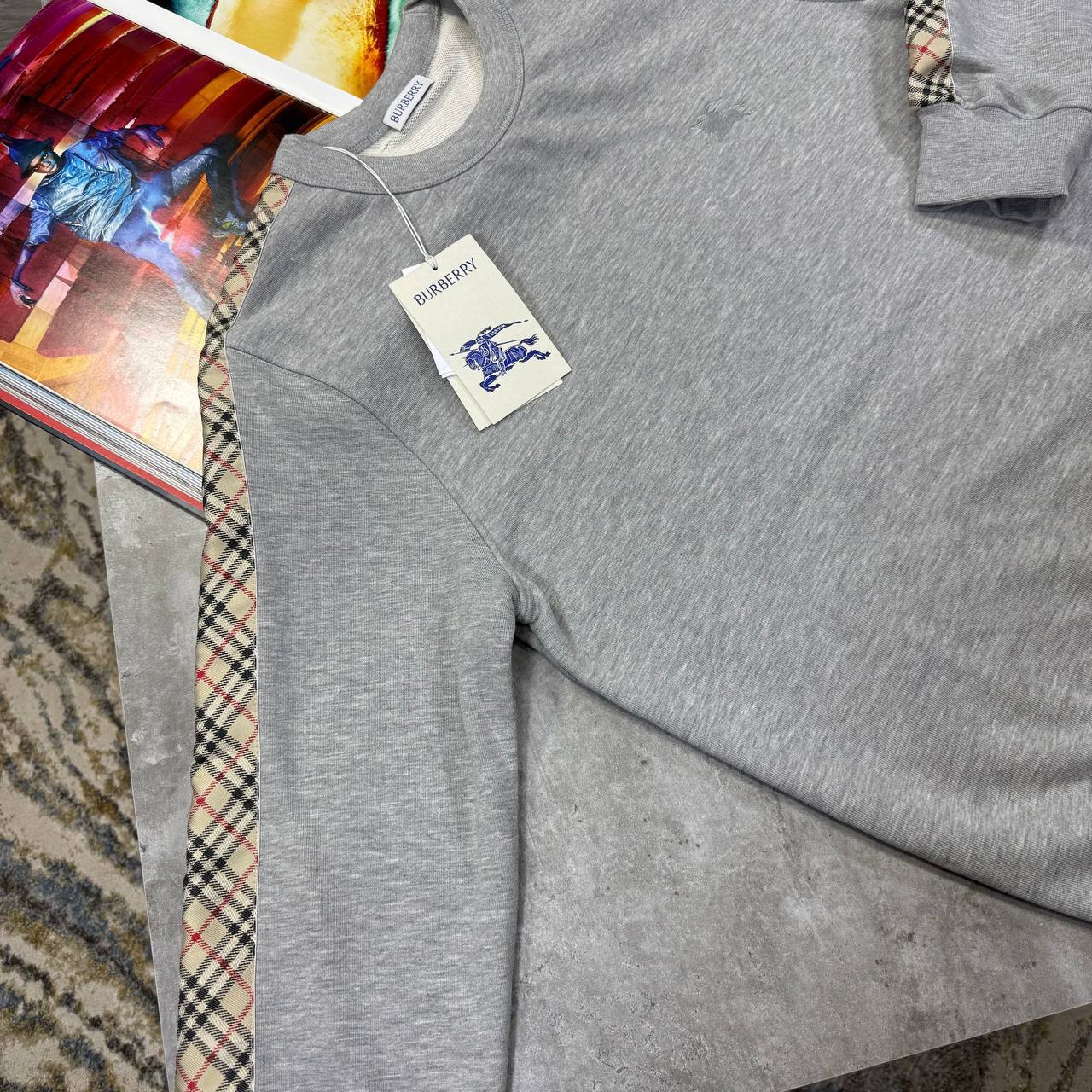 Burberry Cotton Check-Trim Sweatshirt Mens in 2 Colors Best Sale UK Reps AAA Quality