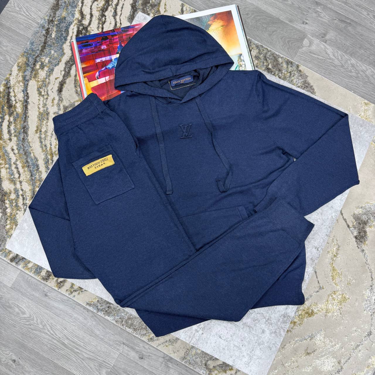 Louis Vuitton Logo Hooded Solid Tracksuit Mens in Black Color Best Sale UK Reps AAA Quality