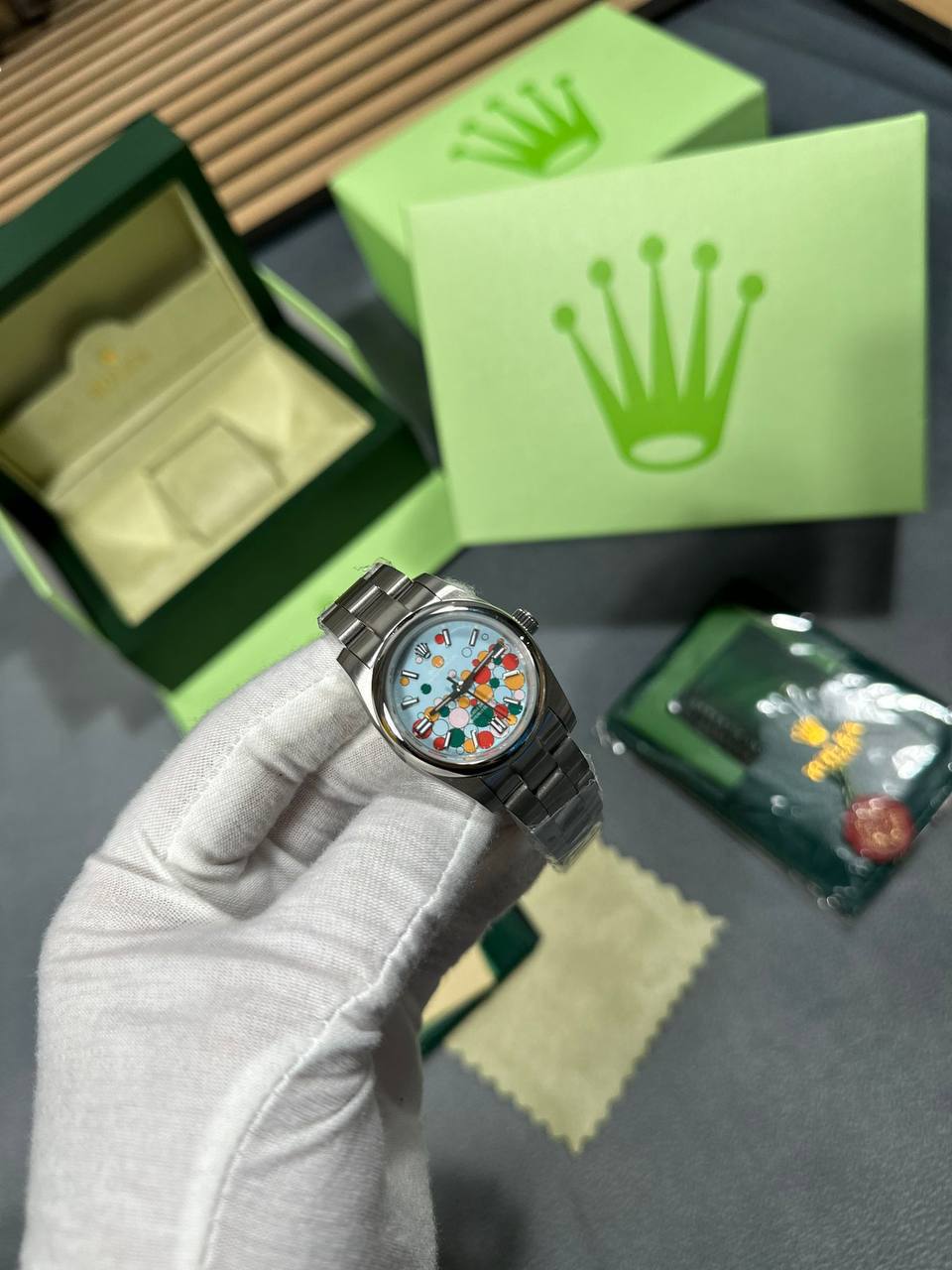 Rolex Oyster Perpetual Blue Celebration Dial Smooth Bezel Women's Watch