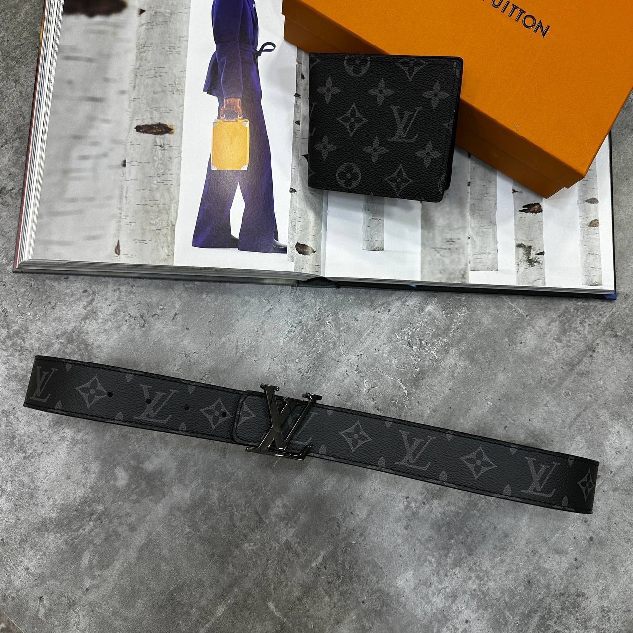 Louis Vuitton Black Classic LV Monogram Embossed Wallet & Belt Sets Mens in Black Color Best Sale AAA Quality UK Reps