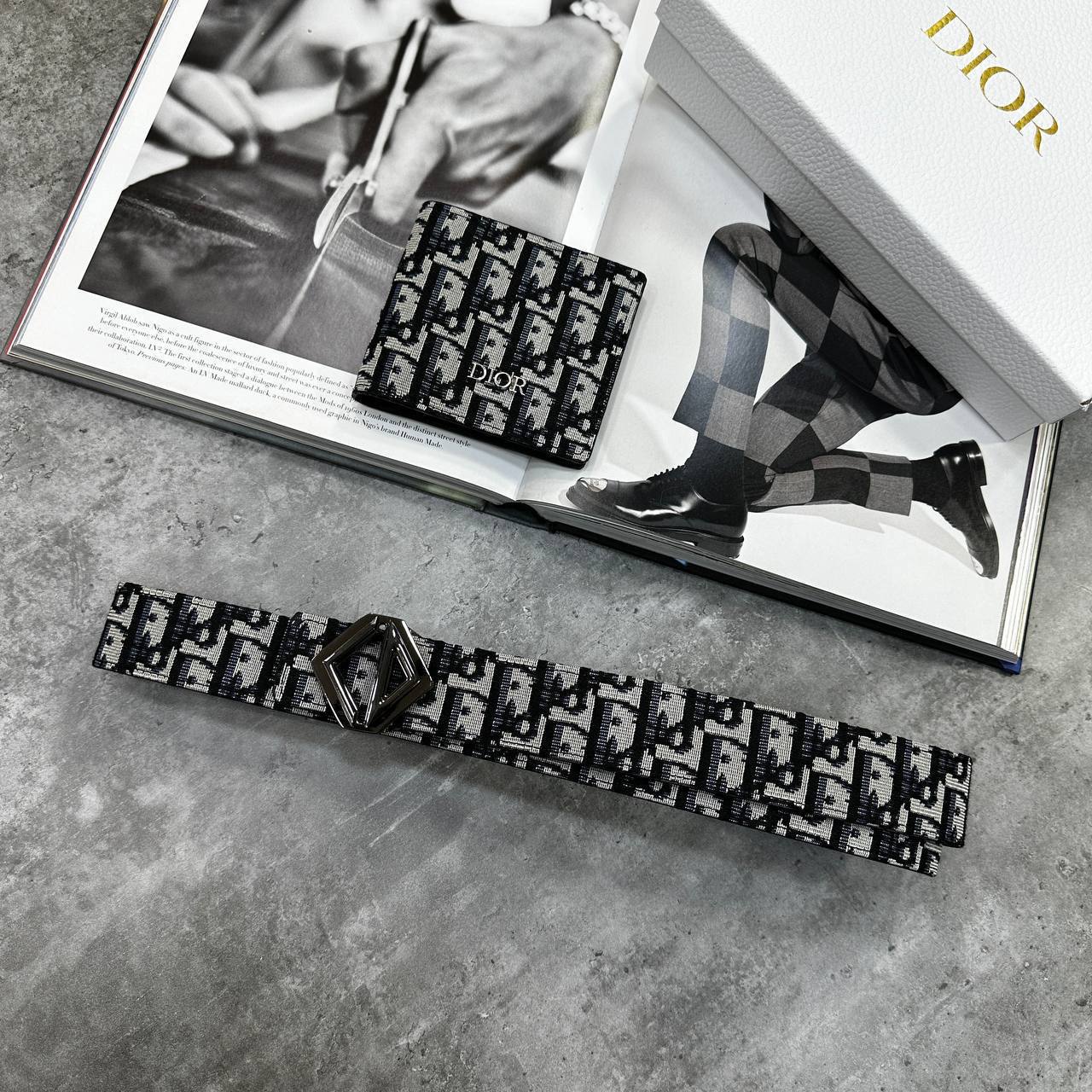 Christian Dior Beige and Black Oblique Jacquard Wallet & Belt Sets Mens Best Sale AAA Quality UK Reps