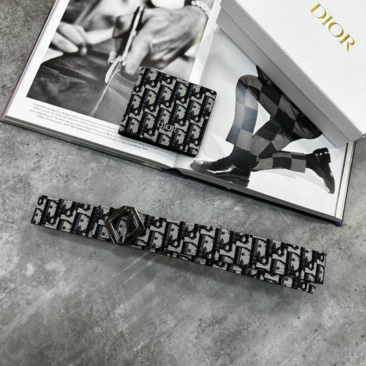 Christian Dior Beige and Black Oblique Jacquard Wallet & Belt Sets Mens Best Sale AAA Quality UK Reps