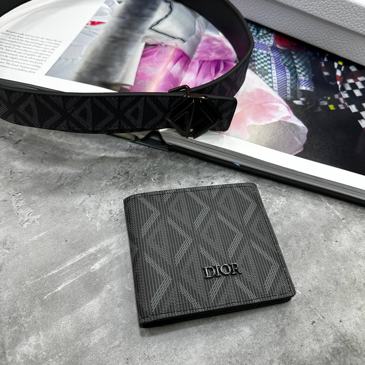 Christian Dior CD Diamond Canvas Black Wallet & Belt Sets Mens Best Sale UK Reps AAA Quality