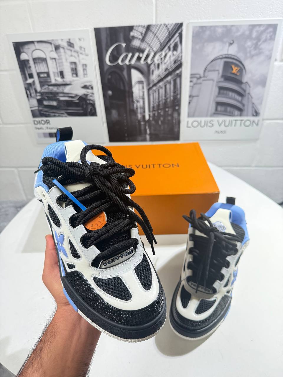 Louis Vuitton LV Skate Low Top Skateboard Mens Trainers in Black/Blue Color Best Sale UK Reps AAA Quality