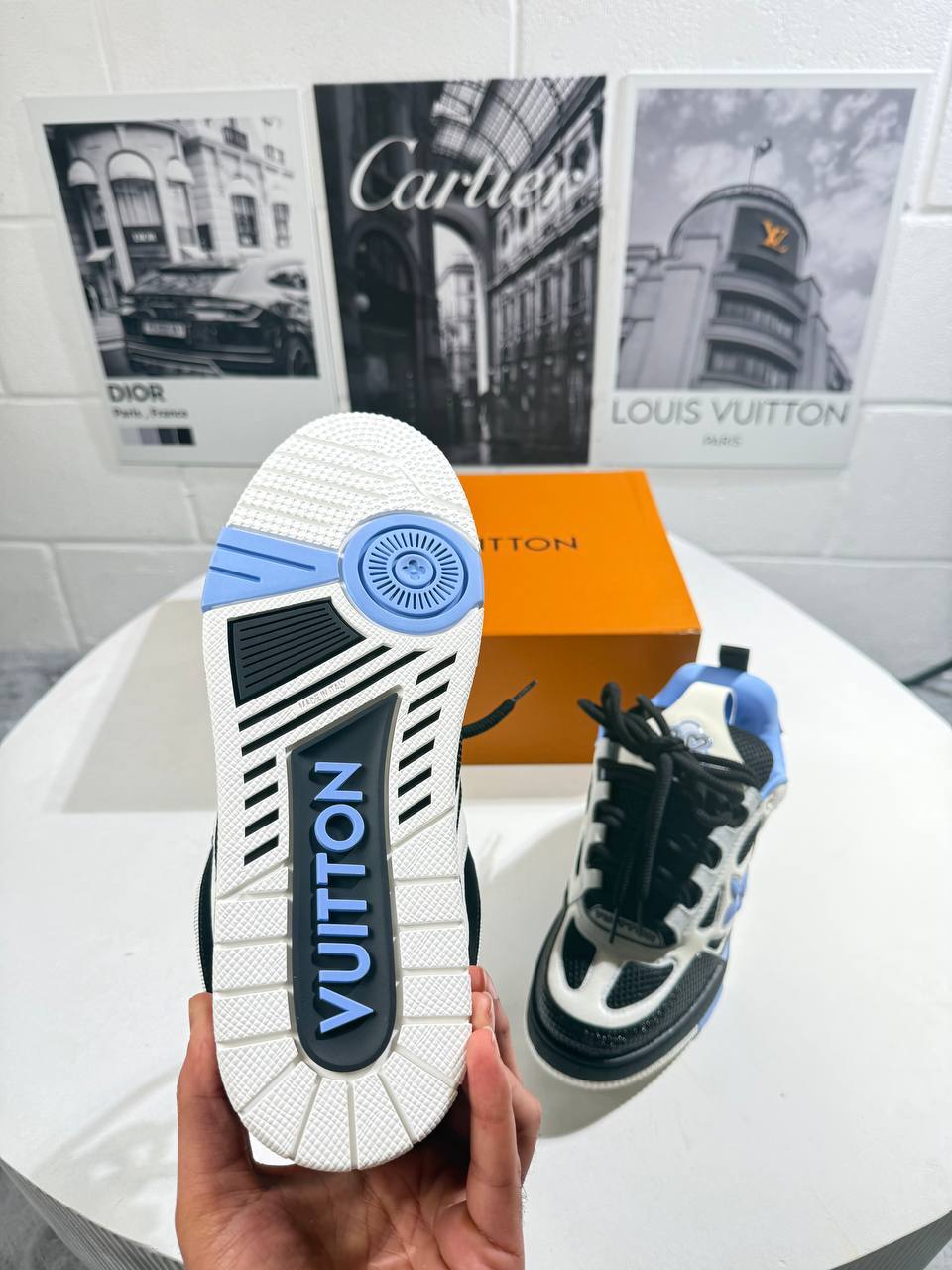 Louis Vuitton LV Skate Low Top Skateboard Mens Trainers in Black/Blue Color Best Sale UK Reps AAA Quality