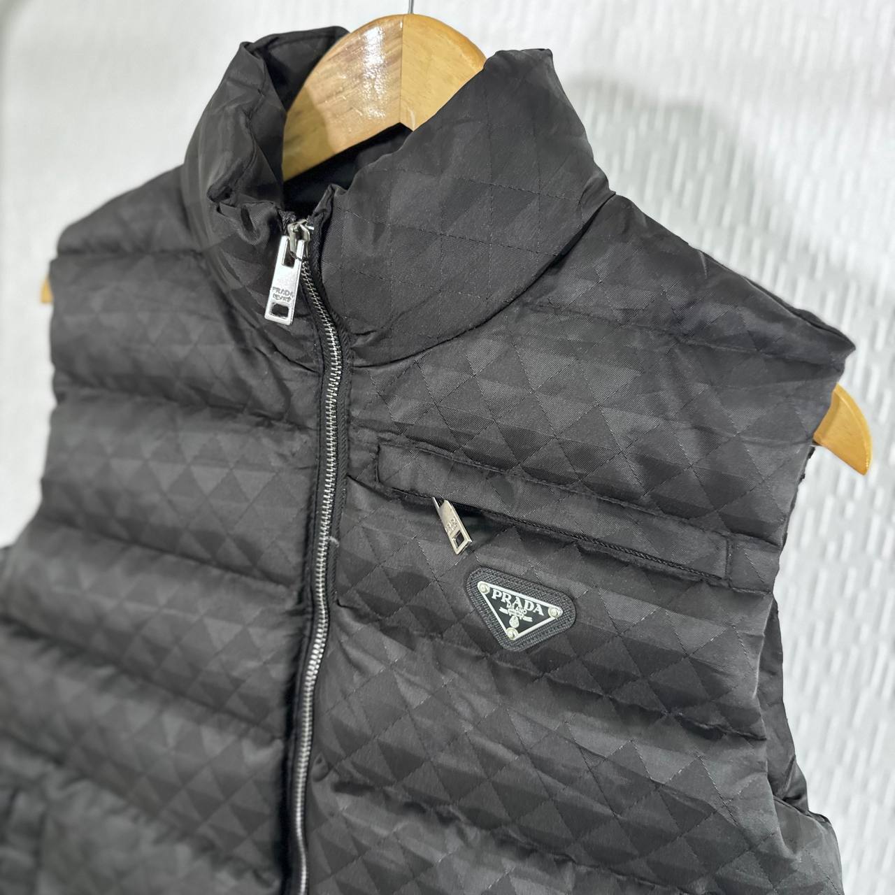 Prada Triangle Logo Padded Pocket Button Mens Gilets in 2 Colors Best Sale UK Reps AAA Quality