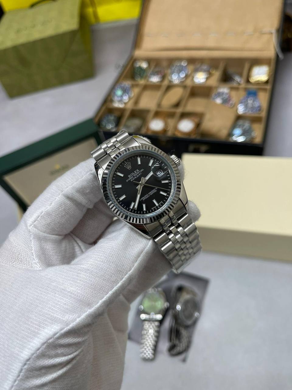 Rolex Oyster Perpetual Datejust Black Dial Silver Jubilee Bracelet Mens Watch Best Sale UK Reps AAA Quality