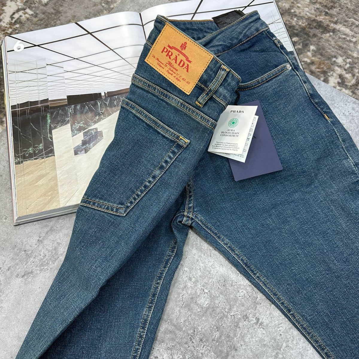 Prada Enamelled Triangle Logo Black Jeans Men Collection UK Reps AAA Quality