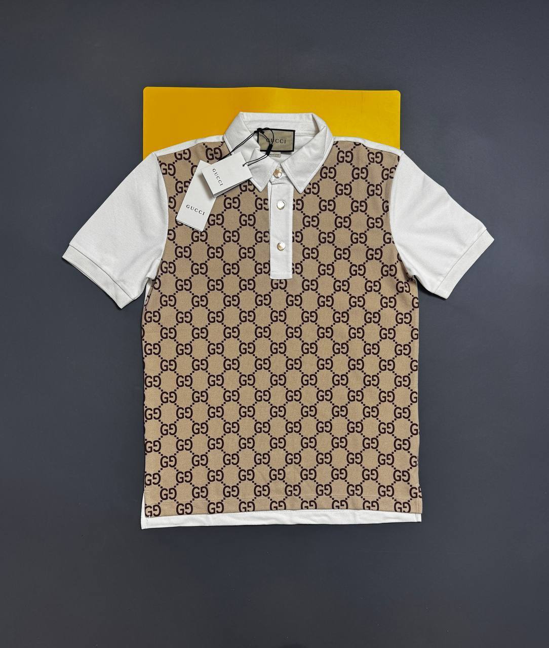 Gucci Men's Light Jumbo GG Cotton Silk Jacquard Polo Shirt UK Reps AAA Quality