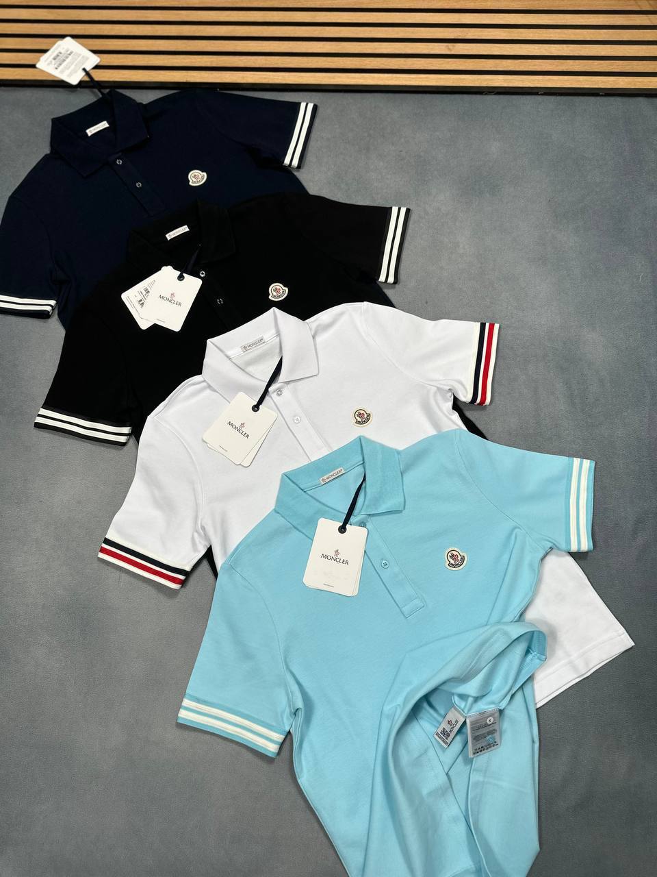 Moncler Logo Embroidered Stripe Short Sleeve Polo Shirts Men's Multiple Colors Replica UK