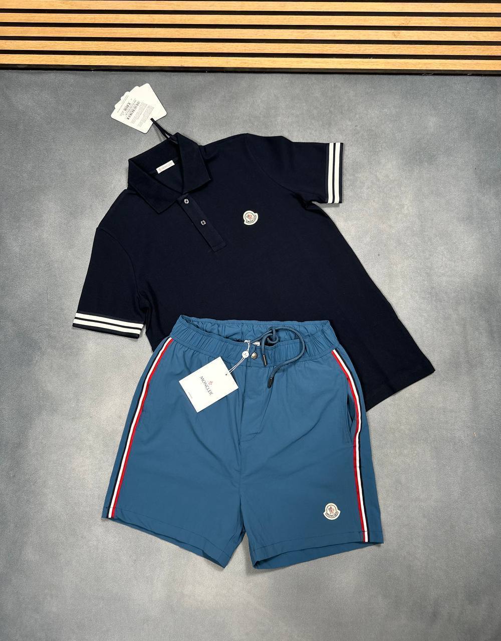 Moncler Stripe Logo Printed Polo Shirts & Shorts Sets Mens Multiple Colors UK Replica