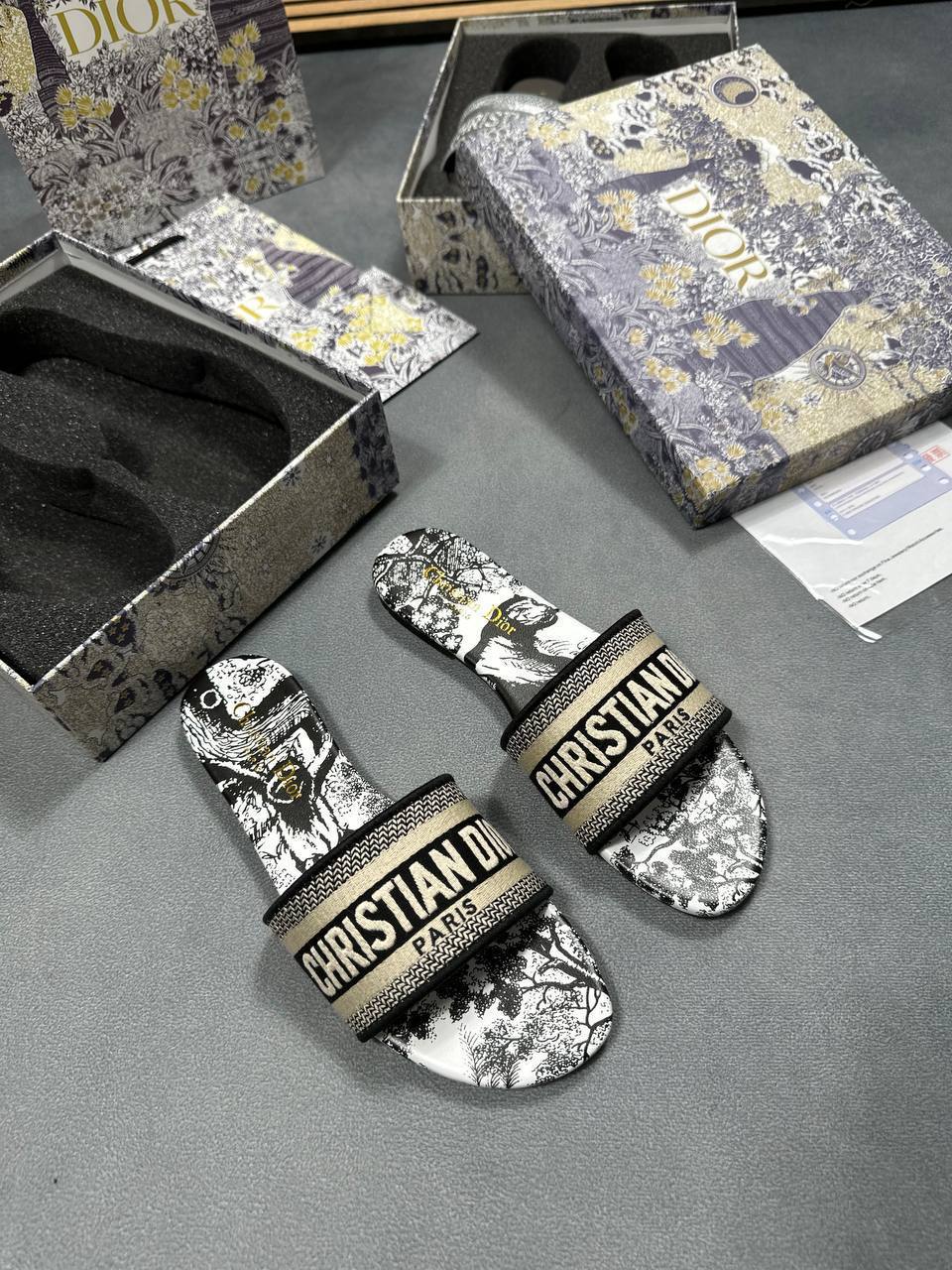 Christian Dior Grey Tiger Dway Sliders Women's UK Reps AAA Quality