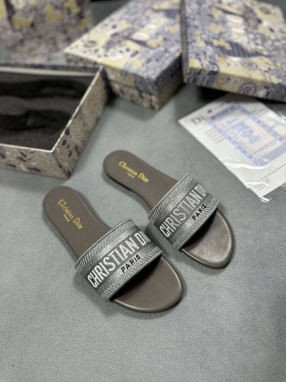 Christian Dior Women's Dway Sliders Silver-Tone Fake UK Sale Best