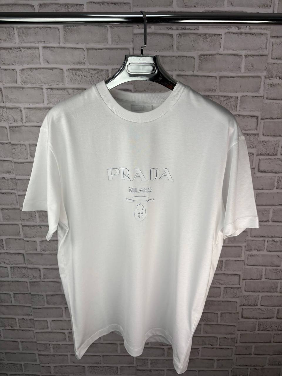 Prada Logo Embroidered Round Neck Men's T-Shirts in 2 Colors UK Replica
