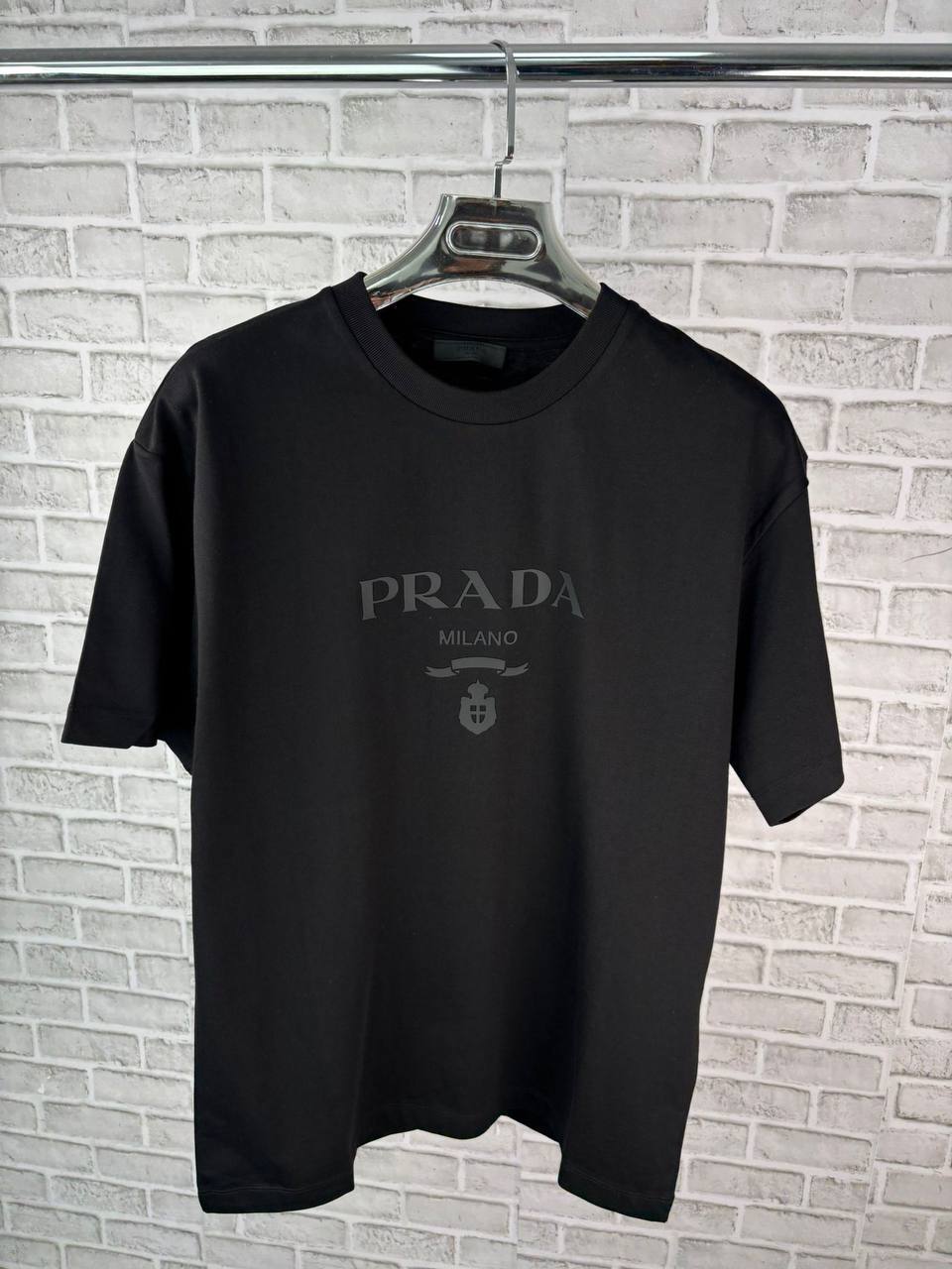 Prada Logo Embroidered Round Neck Men's T-Shirts in 2 Colors UK Replica
